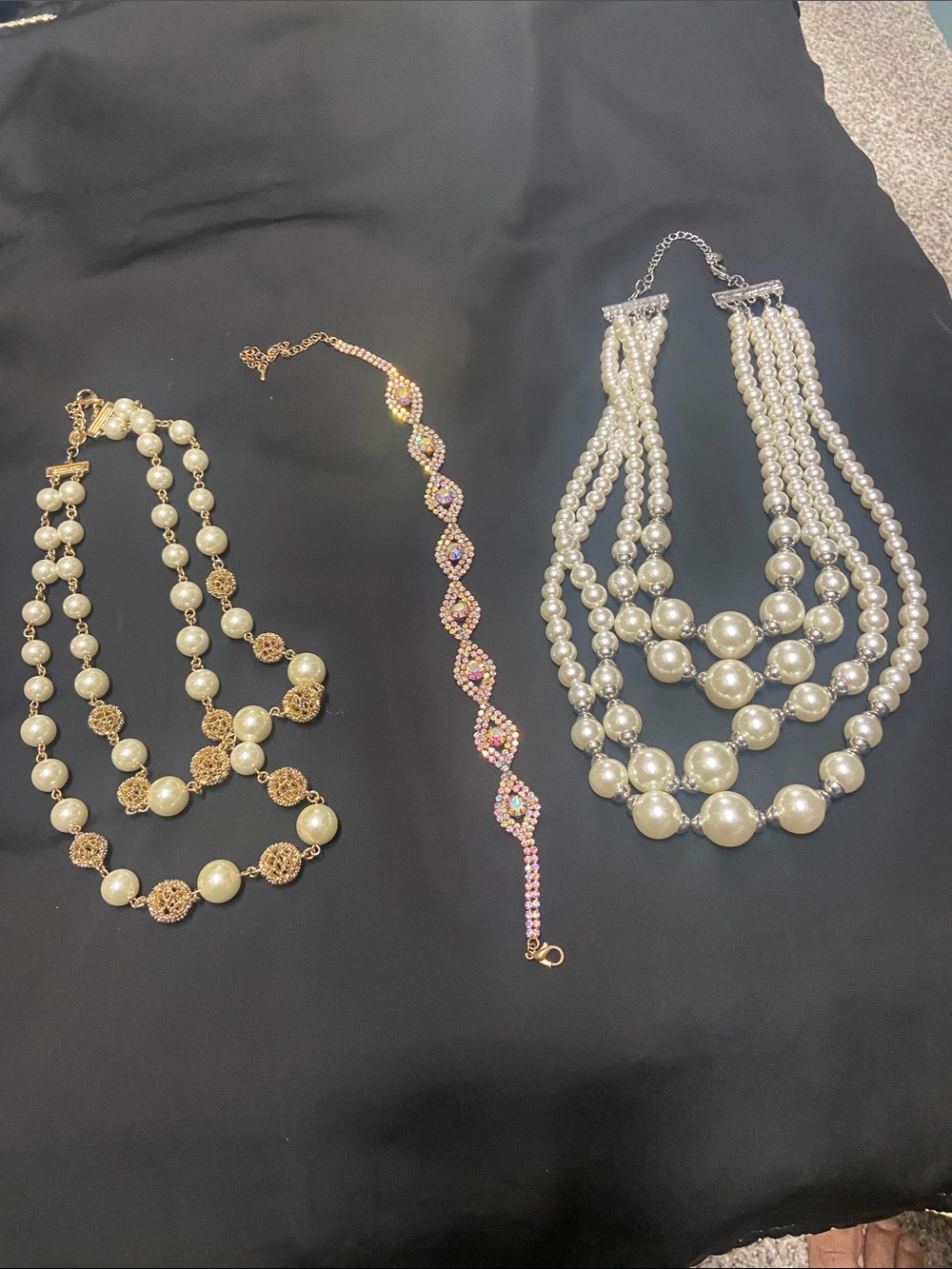 Pearl Multi-Strand Statement Necklace - White Faux Pearls